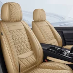 Car Seat Cover Leather Full Set Breathable Seat Protector Beige; Five-seater with headrests - Imagine 3