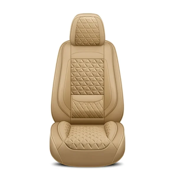 Car Seat Cover Leather Full Set Breathable Seat Protector Beige; Five-seater with headrests