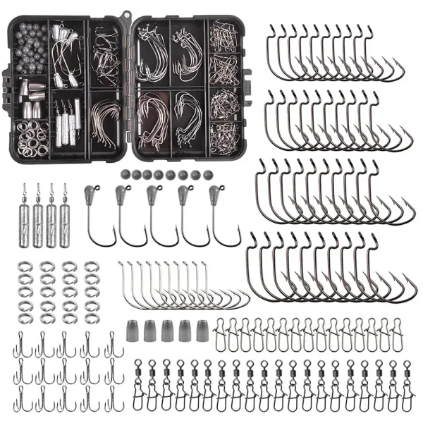 166PCS Fishing tackle box Including worm hooks Jig Head Hooks Drop shot weight Fishing swivel for Bass Trout Fishing accessories