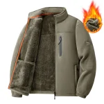 Men's Outdoor Fleece Jacket Thickened Autumn Winter Casual Style Zipper Closure Long Sleeve Polyester Fabric Coat for Youth
