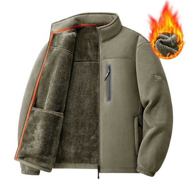 Men's Outdoor Fleece Jacket Thickened Autumn Winter Casual Style Zipper Closure Long Sleeve Polyester Fabric Coat for Youth