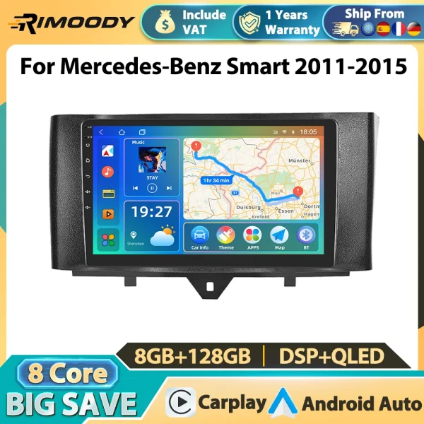 Rimoody 2Din 8 core for Mercedes-Benz Smart 2011-2015 Car Multimedia Player Carplay Car Radio Android Auto GPS Mirror Link FM