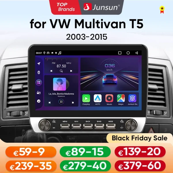 Junsun AI voice Wireless Carplay Android Auto Radio for VW Multivan T5 2013 2014 2015 Button Car Intelligent System
