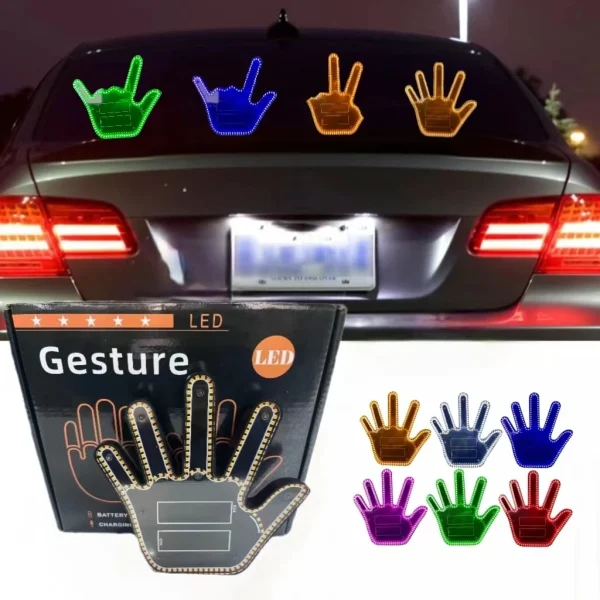 Car Gesture LED for Windshield Finger Signal Wireless Remote Control Glow Decorative Rear Window Glass Five Fingers Gesture