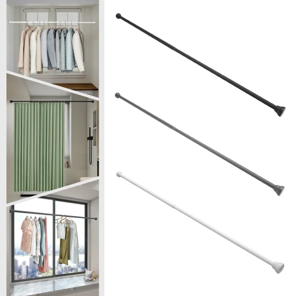 87-155cm Adjustable Curtain Rod Black White Grey No Drilling Expandable Pressure Closet Kitchen