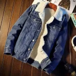 2022 Winter Fleece-lined Thickened Denim Jacket Men's Korean Trendy Loose Fit Top Japanese Style Jacket For Men - Imagine 2