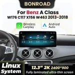 12.3" 2K Wireless CarPlay Andorid Auto For Benz A CLA GLA Class W176 C117 X117 X156 W463 2013-2018 Car Radio Multimedia Stereo