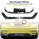 For BMW F80 M3 F82 F83 M4 2015-2020 V Style Car Rear Bumper Diffuser Lip Spoiler Splitter Panel Protection Carbon Fiber Look