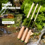 Extendable Fishing Pole Camping Mini Fishing Rod Telescopic Fishing Pole with Wood Handle Extendable Fishing Rod - Imagine 2
