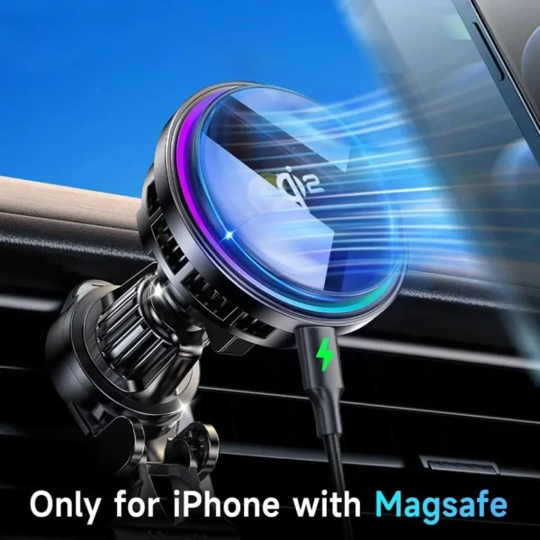 Car Magnetic Qi2 15W Wireless Charger Ice Cooling Phone Holder Air Vent RGB Fast Charging for MagSafe iPhone16 15 14 13 Pro Max