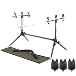 Lixada Fishing Rod Pod Stand Adjustable Retractable Carp Holder Fishing Pole Pod Stand with 3 Bite Alarms and Swingers Indicator