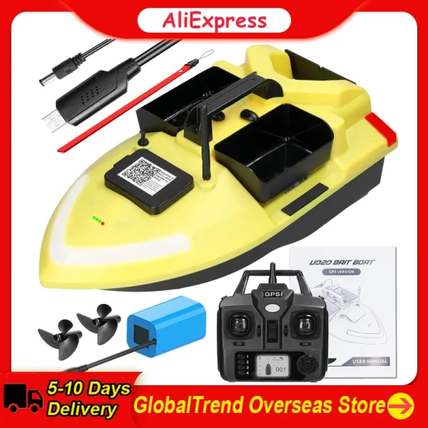 12000mAh V020 GPS Fishing Bait Boat 500m Remote Control Bait Boat Dual Motor Fish Finder 2KG Loading Support Automatic Cruise