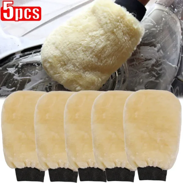1/5pcs Car Wash Gloves Soft Thickened Imitation Wool Plush Wiping Car Cleaning Mitt Double-faced Glove Car Washing Supplies