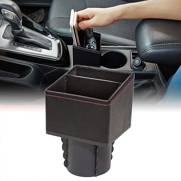 Car Center Control Storage Box PU leather Square Container Cup Holder Pocket Console Pocket Organizer Coin Collector
