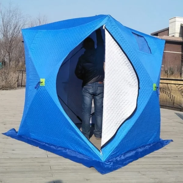 Insulated Ice Fishing Shelter, 210D Oxford Cloth and Fiberglass Rods Windproof Portable Ice Tent for 1-2 Person Winter Fishing