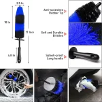 Car Wheel Cleaning Brush Long Handle Blue Black Red Car Wheel Rim Hub Cleaning Brush Tire Detail Brush Auto Motorcycle Wash Tool - Imagine 4