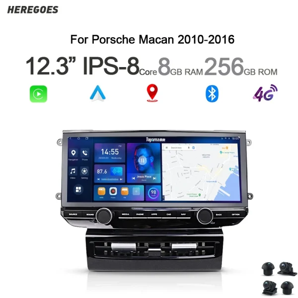 12.3" QLED Android 13 Car DVD Player Navigation GPS Carplay Radio 8+256Gb Bluetooth Wifi autoradio For Porsche Macan 2011-2017