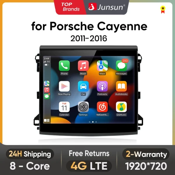 Junsun 12.3 Inch Wireless CarPlay Android Auto Car Radio For Porsche Cayenne 2011-2016 8 core 4G WiFi GPS Touch Screen Autoradio