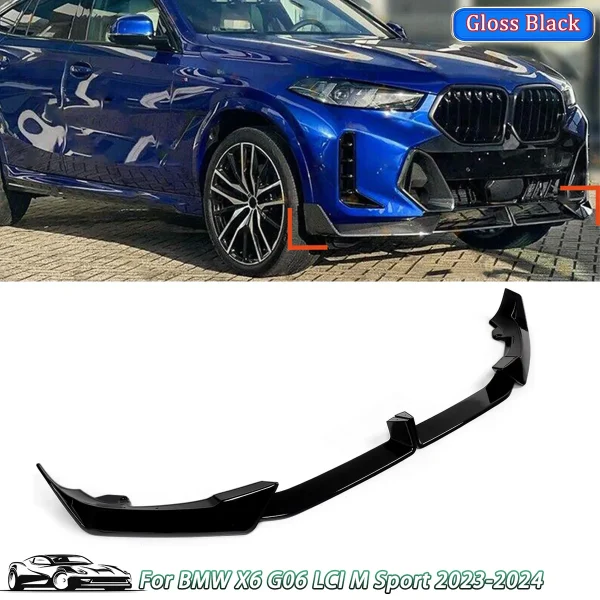 Front Bumper Lip Spoiler For BMW X6 G06 M Sport 2023 2024 2025 LCI Front Bumper Protector Lower Blade Splitter Car Styling
