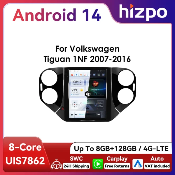 Hizpo 9.7inch Android13 Car Radio for Volkswagen VW Tiguan 1NF 2007 - 2016 CarPlay Android Auto 4G RDS DSP GPS UI7862 Headunit