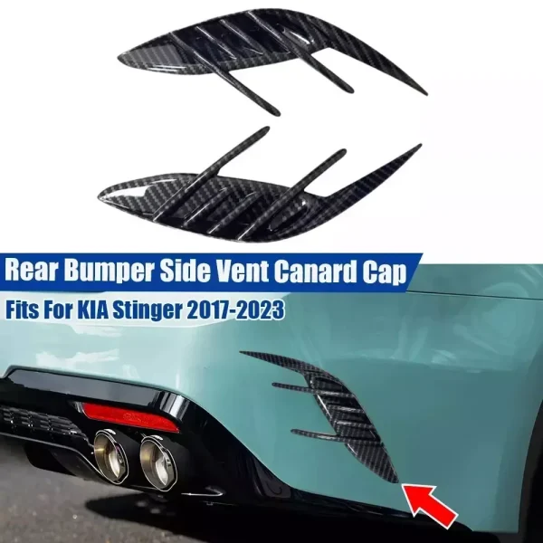 For KIA Stinger 2018-2023 Car Sticker Rear Bumper Side Vent Spoiler Canard Covers Carbon Fiber Look Gloss Black Accessories ABS