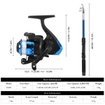 Fishing Rod and Reel Combo Full Kit 1.8m Telescopic Fishing Rod Pole and Spinning Reel Set with Lures Swivels Bell Float Hair - Imagine 4