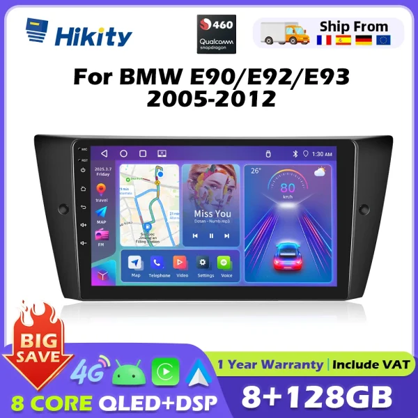 Hikity 8 Core Qualcomm Snapdragon 460 Android Car Radio For BMW E90 E92 E93 2005 2006-2012 CarPlay 2din autoradio GPS WiFi FM