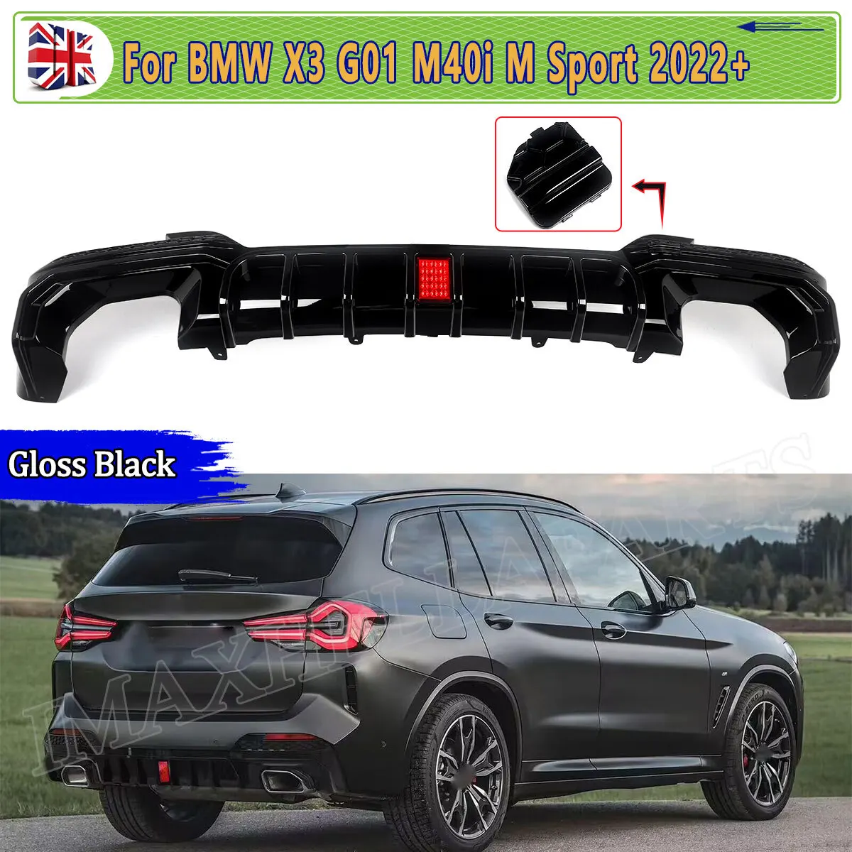 kf-S8d3ff5c8cbe34878b94e3bda06407c45d Competition Style diffuser bumper For BMW G01 X3 2022 2023 2024 M Sport LCI Painted Rear Diffuser Lip with Light Car accessories - Imagine 1