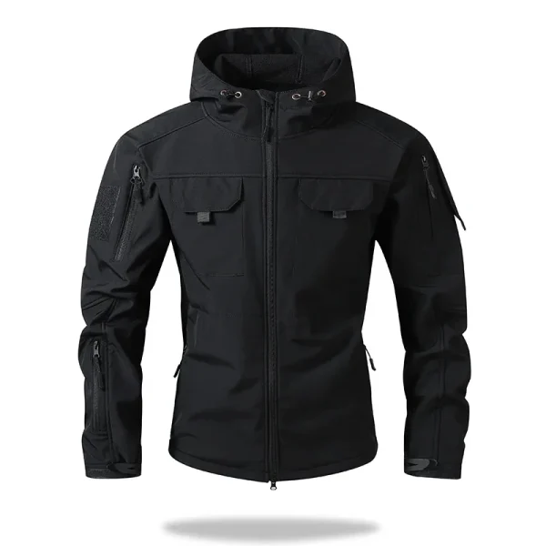 Men's hooded tactical jacket for autumn and winter outdoor windproof waterproof warm hiking camping and fishing durable jacket