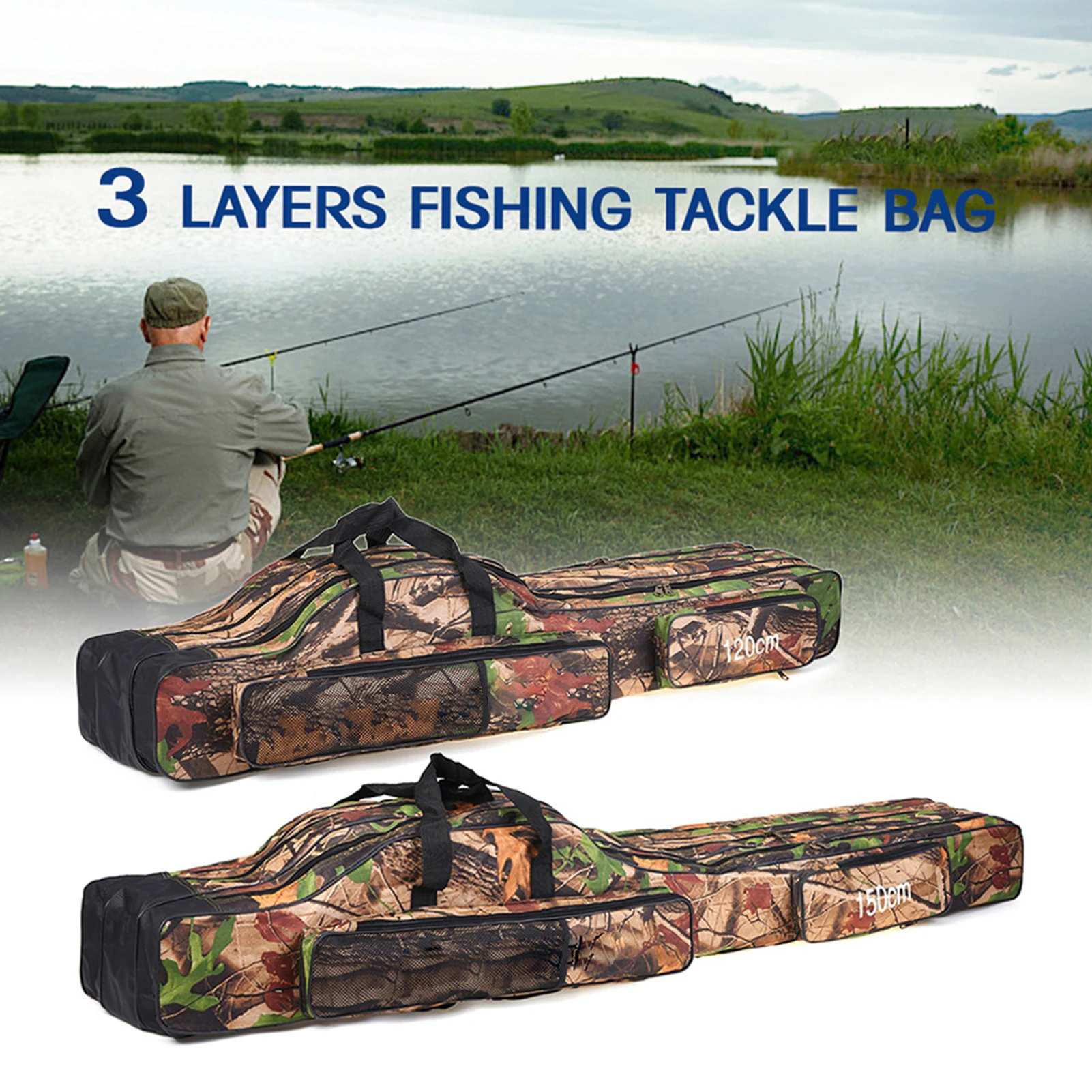 kf-S9f28bd6f584346158b11e92ac3a71c452 Portable Folding Fishing Rod Reel Bag Doorslay 3 Layers Fishing Bag Fishing Tackle Carry Bag Case Travel Storage Bag - Imagine 1