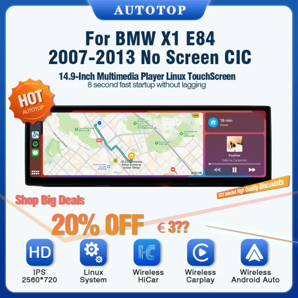 AUTOTOP 14.9 Inch 2560*720P Linux Car Stereo For BMW X1 E84 2009-2015 Wireless Carplay Android Auto Bluetooth 5.0 GPS Navigation