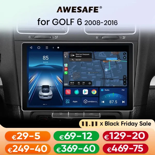 AWESAFE V3 Plus 2K Android 13 Wireless CarPlay Android Auto for GOLF 6 2008 2009 2010 2011 2012 2013 2014-2016 7870 Car Radio