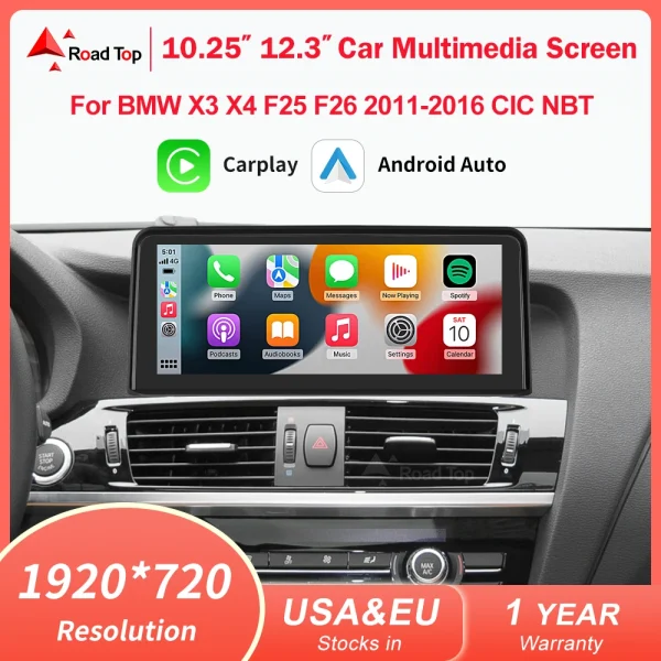 1920*720 Wireless Carplay Android Auto Car Multimedia Player For BMW X3 X4 F25 F26 CIC NBT Touch Screen Display Head Unit