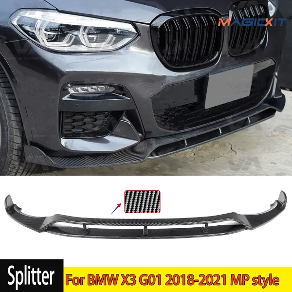 Carbon Look Front Bumper Splitter Lip Spoiler Diffuser Guard Body Kit Tuning MP Style Car For BMW X3 G01 2018 2019 2020 2021