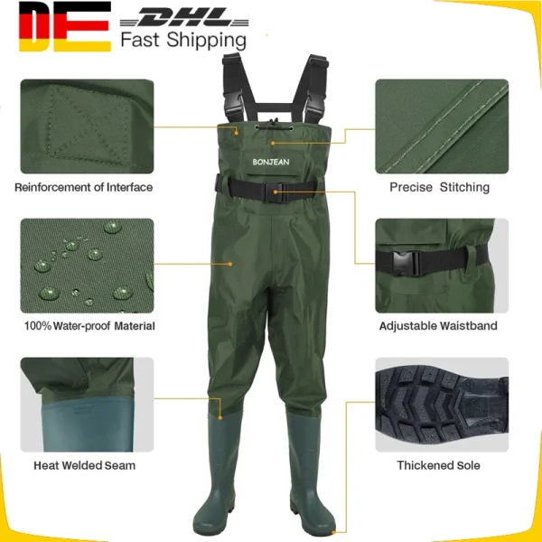 Fishing Waders Pants With Boots Overalls Kit for Men Women Outdoor Raft Hunting Durable Waterproof Breathable Chest-Lenght Wader