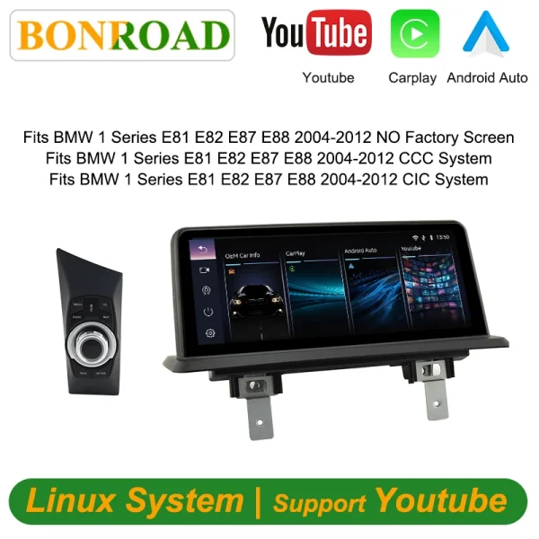 Bonroad Wireless CarPlay Android Car Car Multimedia Screen For BMW 1 Series E81 E82 E87 E88 CCC CIC iDrive Youtube Airplay Unit
