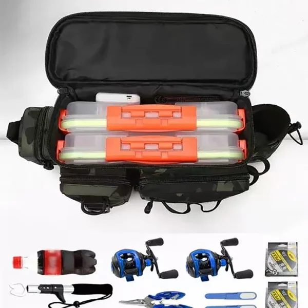 New Fishing Tackle Backpack Lure Box Gear Storage Bag Fanny Pack for Men Fly Fishing Backpack with Rod Holder Sling Shoulder Bag