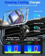 Car Magnetic Qi2 15W Wireless Charger Ice Cooling Phone Holder Air Vent RGB Fast Charging for MagSafe iPhone16 15 14 13 Pro Max - Imagine 5