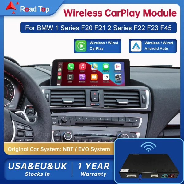 Wireless Android Auto For BMW Car 1 2 Series F20 F21 F22 F23 F45 CIC NBT EVO 2011-2020 Carplay Interface Mirror Link Air Play