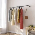 Wall Mounted 180cm Industrial Pipe Clothes Hanging Rail Rod Garment Rack Detachable - Imagine 5