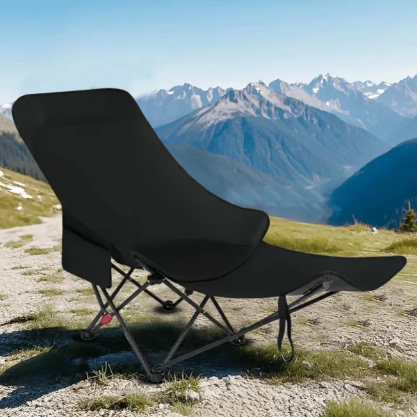 Lazy Reclining Chair with Footrest&Cup Holder&Side Pocket Lightweight Beach Chair Adjustable Backrest for Fishing Travel Black