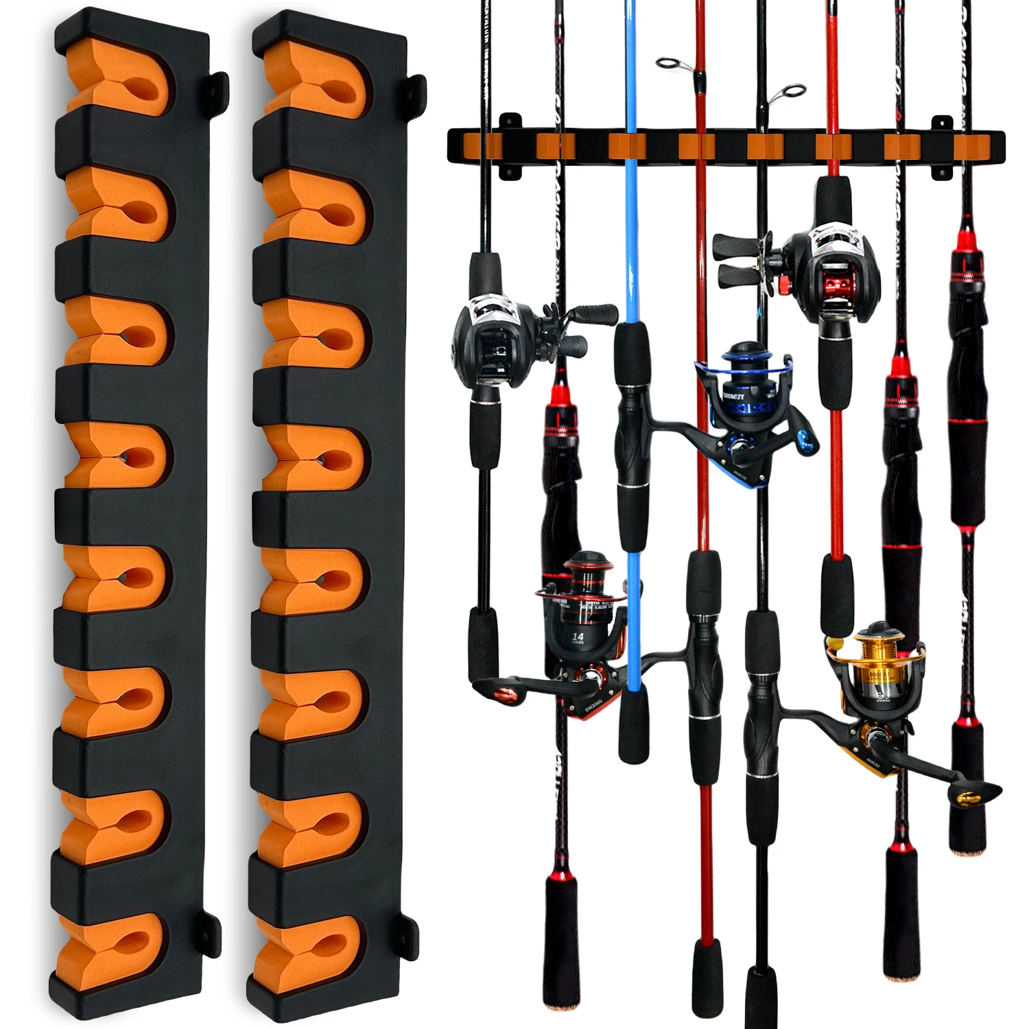 kf-Sd427c42974894fef9d9f6a7814143237K Fishing Rod Holder Wall Rack 2pcs,Holds 16 Rods, Heavy-Duty Easy Mount with Screws for Garage/BoatFishing Rod Storage - Imagine 1