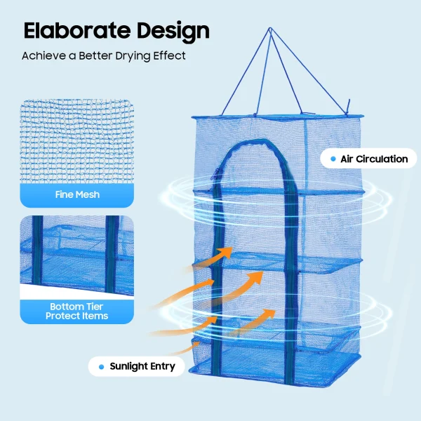 Drying Rack 4 Layers Folding Mesh, Collapsible Mesh Hanging Dryer Net, Drying Fishing Net for Shrimp, Fish, Fruit, Vegetables