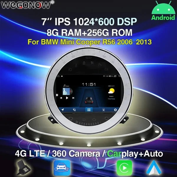 7862 8G+256G DSP Carplay Auto Android 12.0 IPS Car DVD Player GPS WIFI Bluetooth 5.0 RDS Radio For BMW Mini Cooper R56 2006-2013