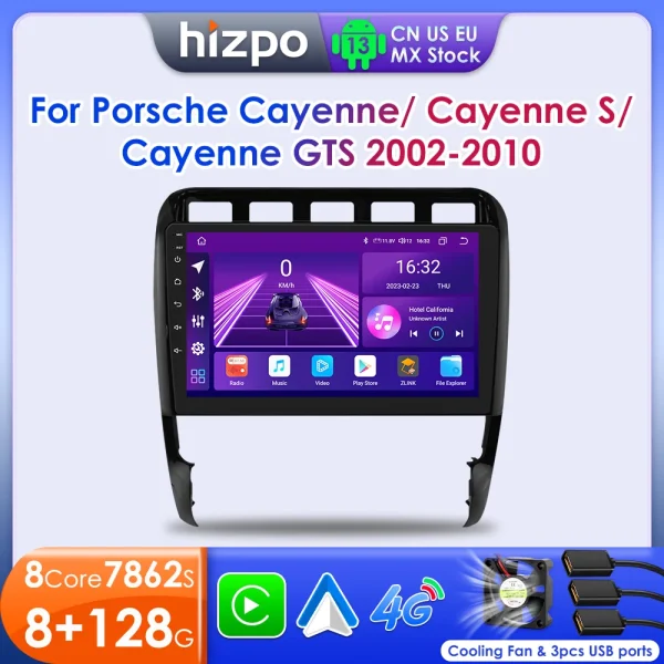 Hizpo 7862 Car Radio For Porsche Cayenne 1 2002-2010 2 Din Android 13 Multimedia Video Player Stereo GPS Carplay+Auto Navigation