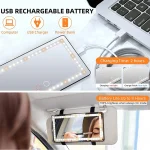 Car Sun Visor Vanity Mirror Cosmetic Mirror Rechargeable Makeup Mirror with 3 Light Modes 60 Leds Dimmable Clip-on Rear Wireless - Imagine 3