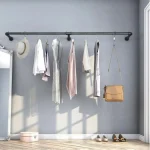 Wall Mounted 180cm Industrial Pipe Clothes Hanging Rail Rod Garment Rack Detachable - Imagine 4
