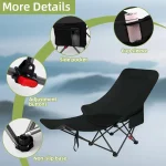 Lazy Reclining Chair with Footrest&Cup Holder&Side Pocket Lightweight Beach Chair Adjustable Backrest for Fishing Travel Black - Imagine 5