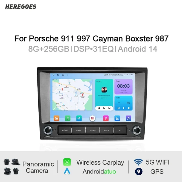 Carplay 2 din Android 14 Car DVD Player 8G Navigation DSP Stereo Bluetooth Wifi GPS Radio For Porsche 911 997 987 Cayman Boxster