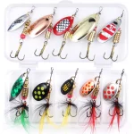 10 Piece Fishing Lure Spinner Bait with Feather Treble Hook Rooster Tail Fishing Lure Spoon Bait for Bass Salmon Trout Spinner